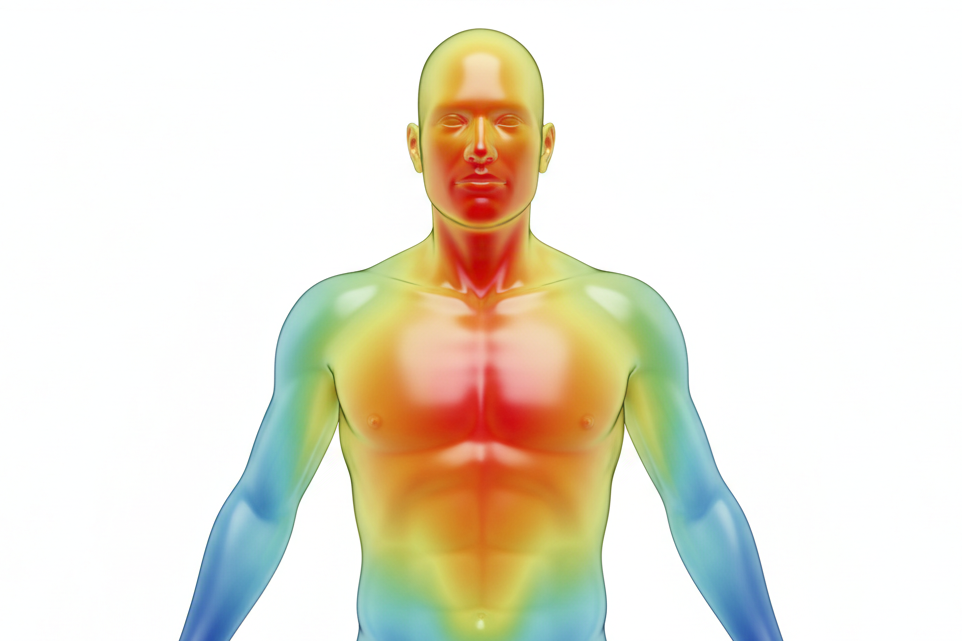 top half body heat map no background, 3D rendering
